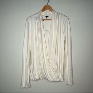 Talbots Long Sleeve Drape Front Layered Faux Wrap Blouse | Cream | M | NWT